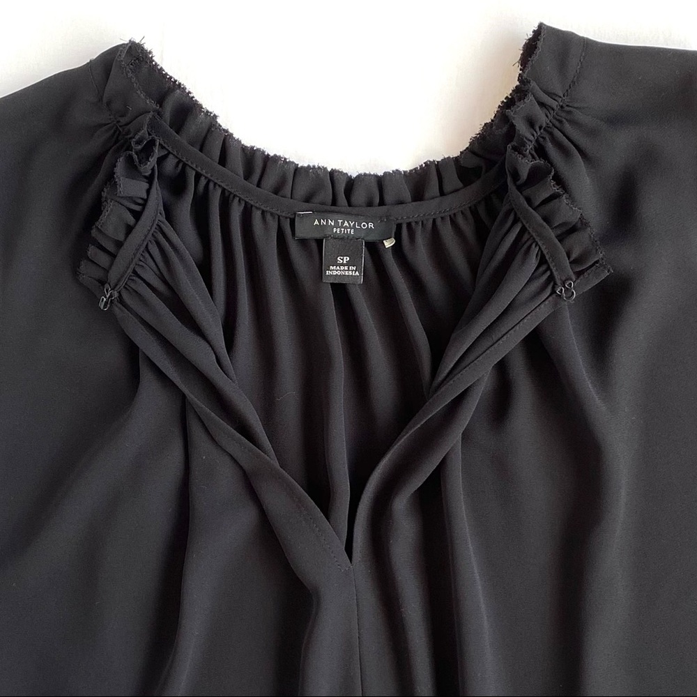 NWOT Black Ann Taylor Ruffle Neck Shell Top - Picture 6 of 8